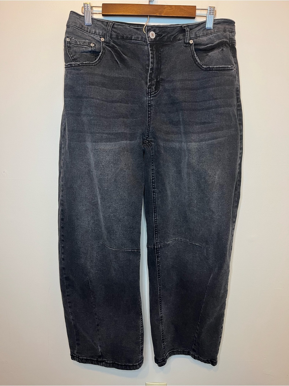 Sidefeel Women’s Dark Gray Faded Barrel Jeans High Waist Size 12 EUC Y2K 90s